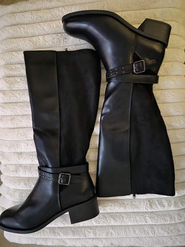 Black faux leather knee high - black,