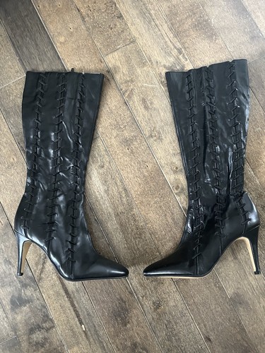 Black leather knee high - black, boots