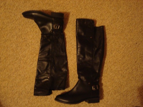 Ladies black leather - black, knee