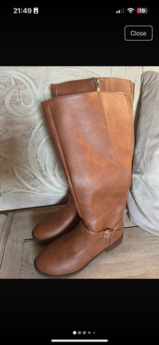Brown faux leather knee - leather, high